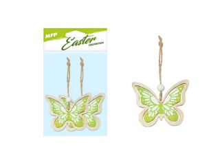 Obrázek z Motýli závěs 2ks/7cm zelení dřevo 